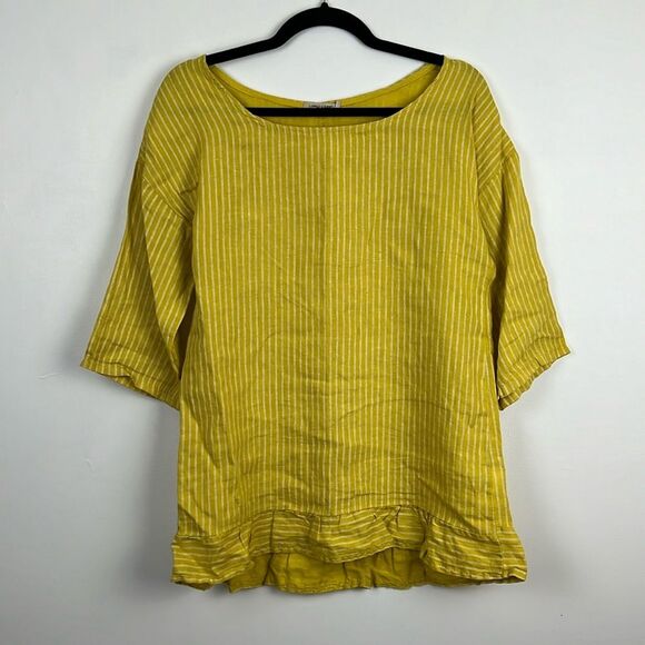 Lungo L'Arno Yellow Striped 100% Linen Tunic Top Women's Size Small - Picture 4 of 10